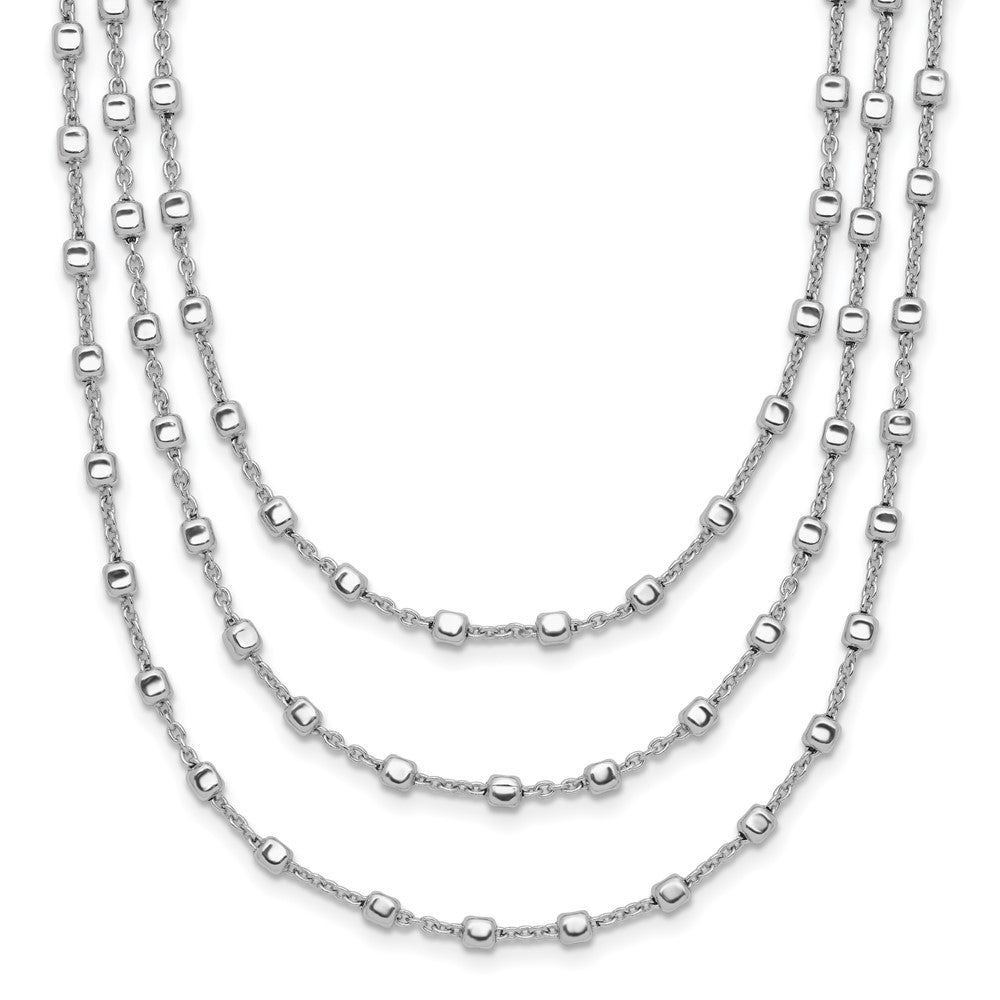 Sterling Silver Rh-plated 3 Strand Beaded 16in with 2in ext. Necklace