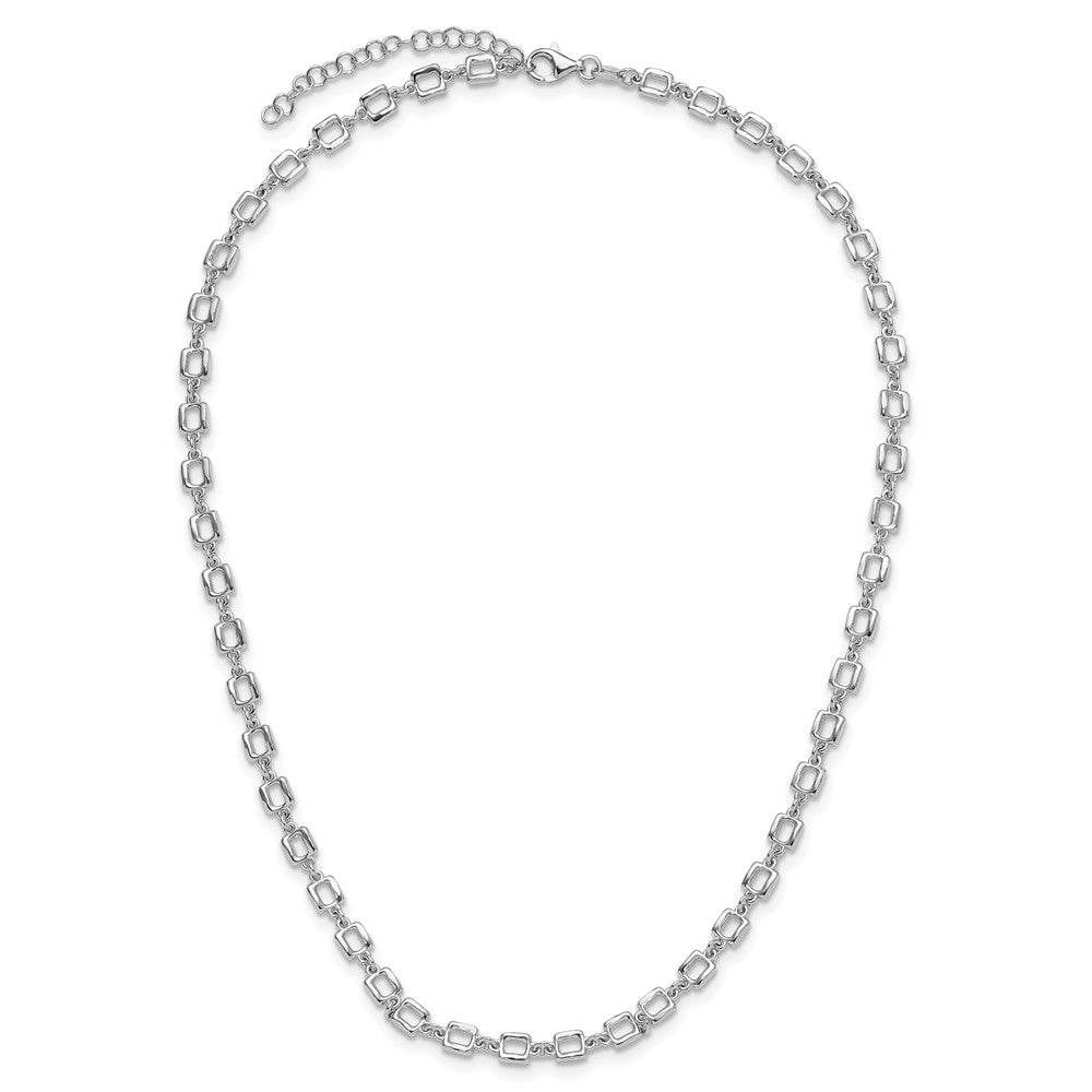 Sterling Silver Rhodium-plated Square Link with 2in ext. Necklace