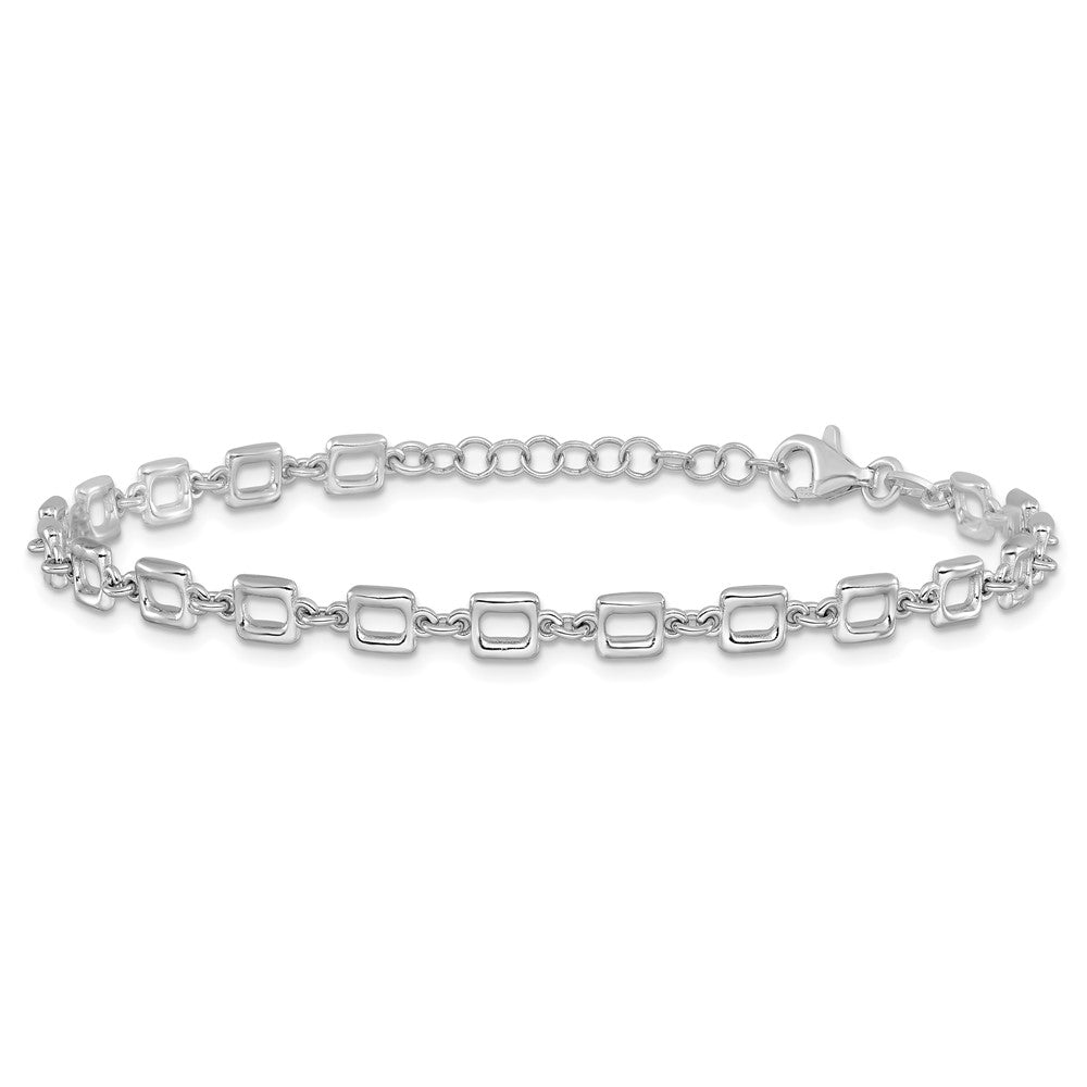 Sterling Silver Rhodium-plated Square Link with 1in ext. Bracelet