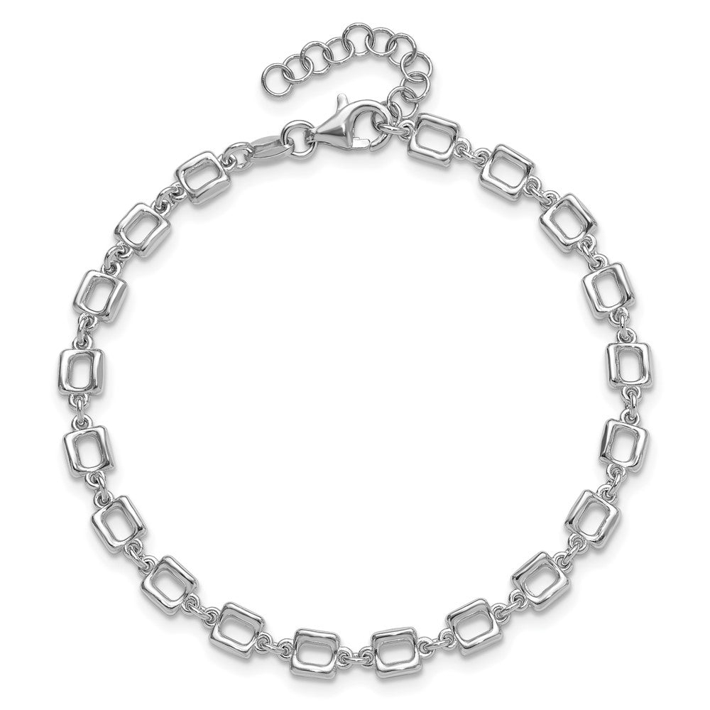 Sterling Silver Rhodium-plated Square Link with 1in ext. Bracelet