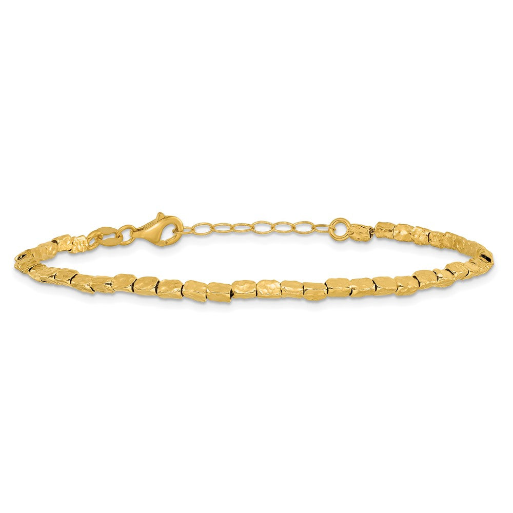Sterling Silver Gold-plated Polished/Hammered with 1in ext. Bracelet