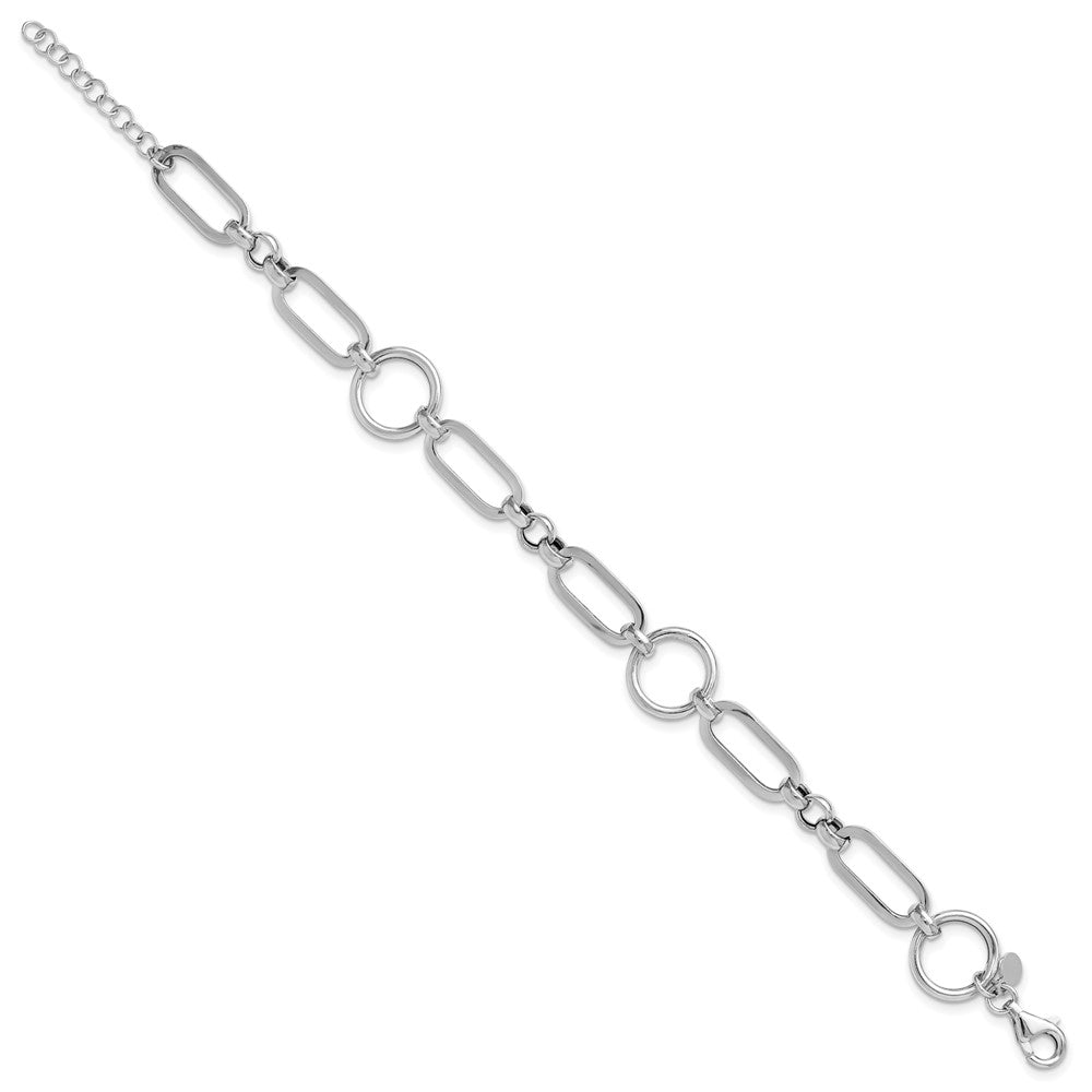 Sterling Silver Rhodium-plated Polished Fancy Link with 1in ext. Bracelet