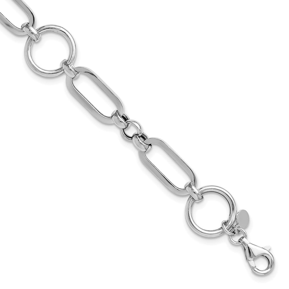 Sterling Silver Rhodium-plated Polished Fancy Link with 1in ext. Bracelet