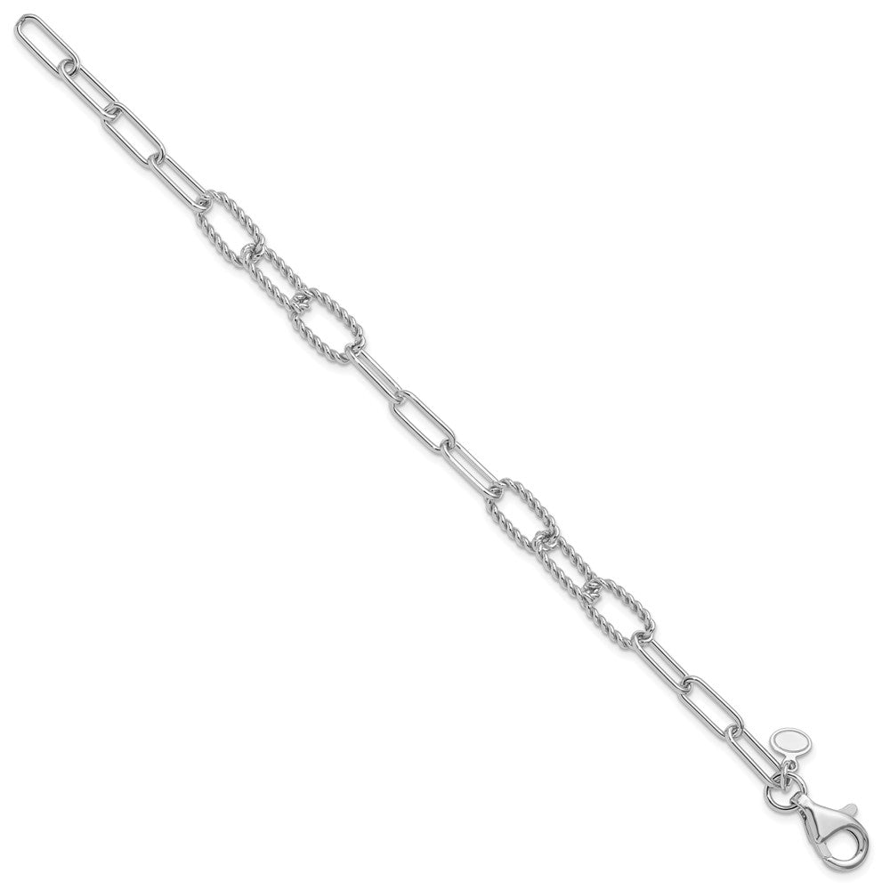 Sterling Silver Rhodium-plated Polished/Textured Fancy Link Bracelet