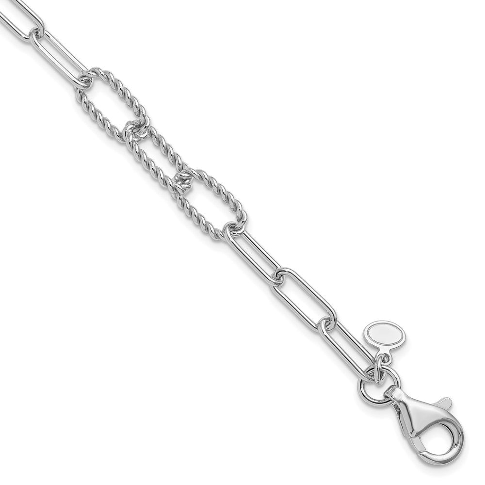 Sterling Silver Rhodium-plated Polished/Textured Fancy Link Bracelet