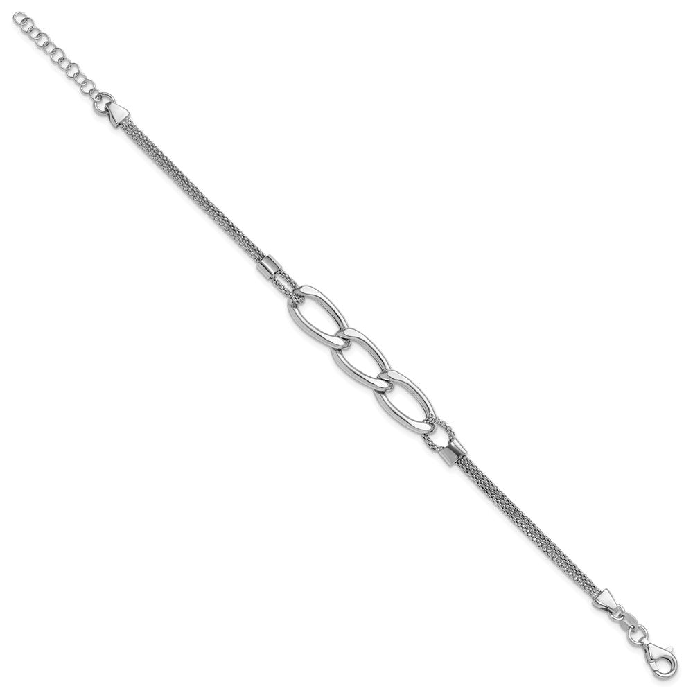 Sterling Silver Rh-plat Polished Multi-Strand with 1in ext. Bracelet