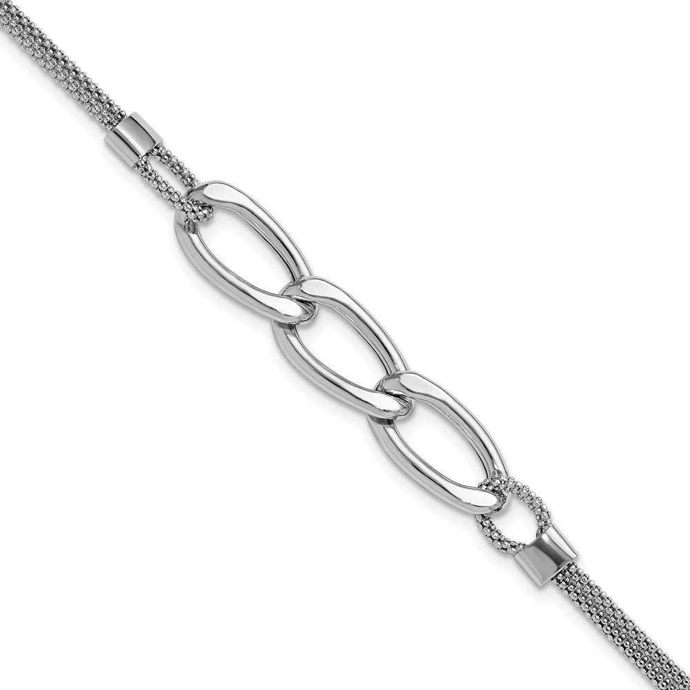 Sterling Silver Rh-plat Polished Multi-Strand with 1in ext. Bracelet