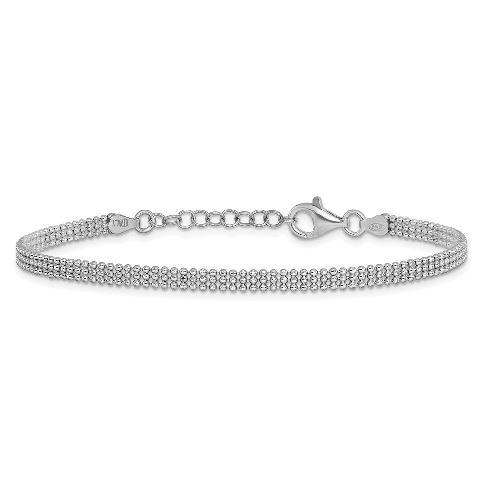 Sterling Silver RH-plt Polished Beaded with 1in ext. Bracelet