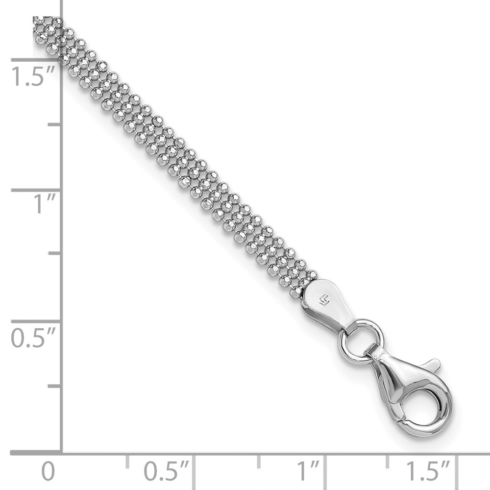 Sterling Silver RH-plt Polished Beaded with 1in ext. Bracelet