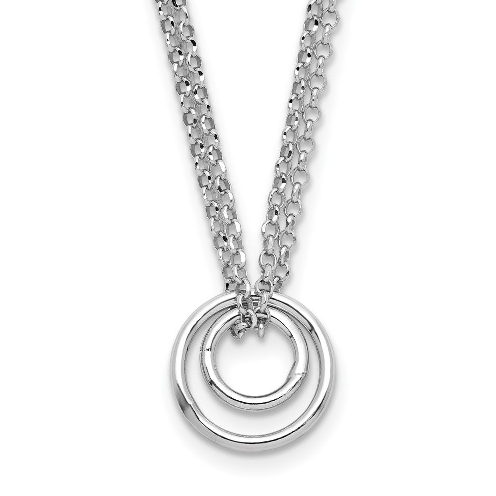 Sterling Silver Rh-plt Polished 2-Strand Circle with 2in ext Necklace