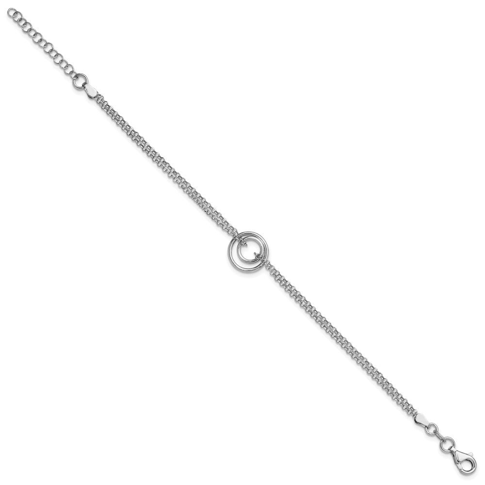 Sterling Silver Rh-pl Polished 2-Strand Circle with 1.5in ext. Bracel