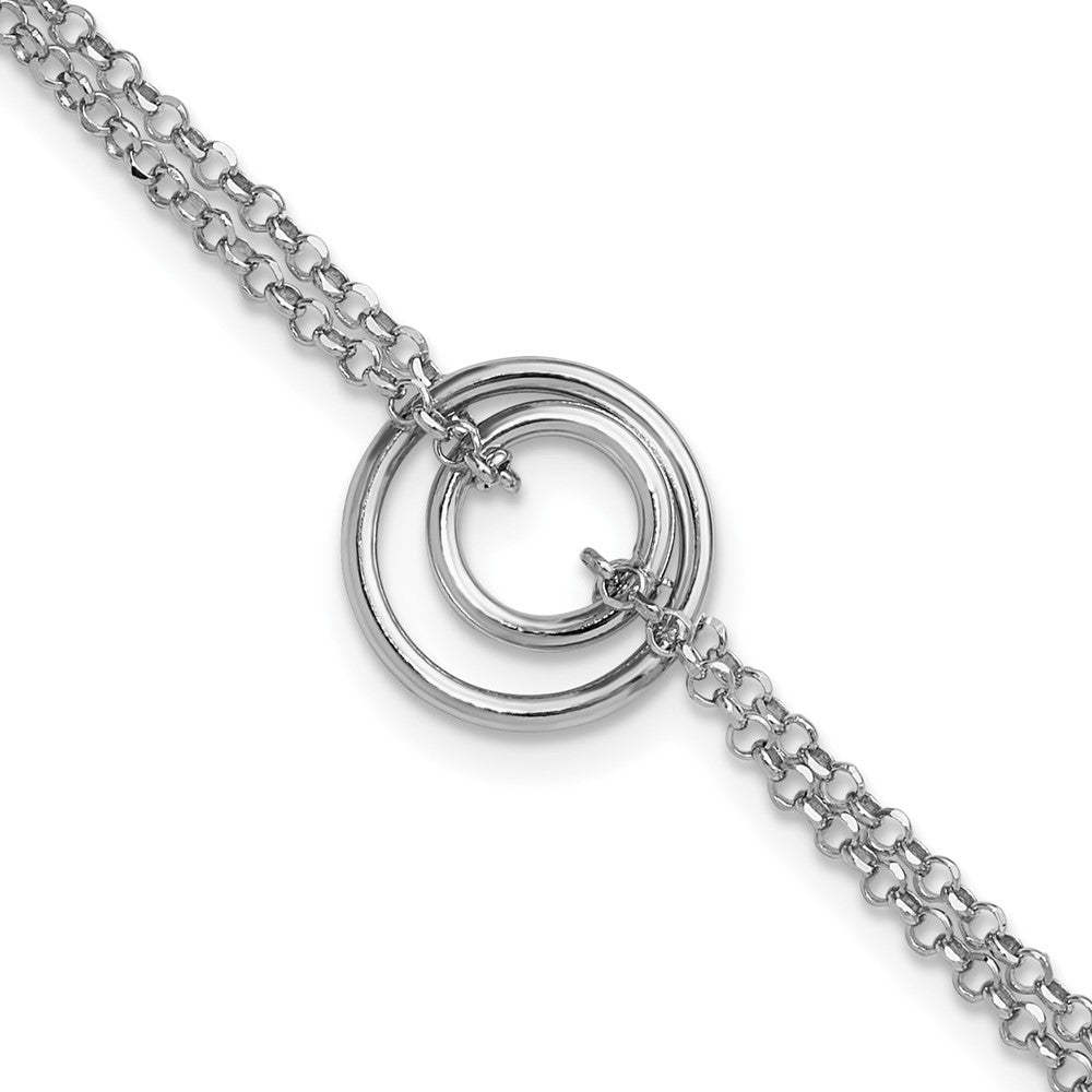Sterling Silver Rh-pl Polished 2-Strand Circle with 1.5in ext. Bracel