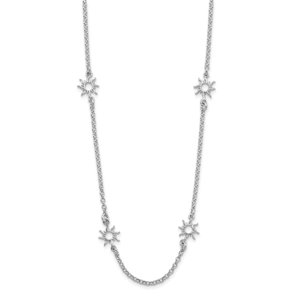Sterling Silver Rhodium-plated Polished Suns with 1in ext. Necklace