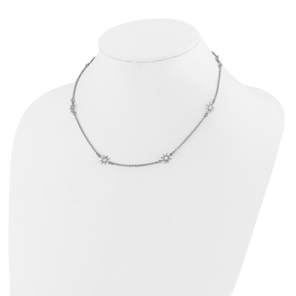Sterling Silver Rhodium-plated Polished Suns with 1in ext. Necklace