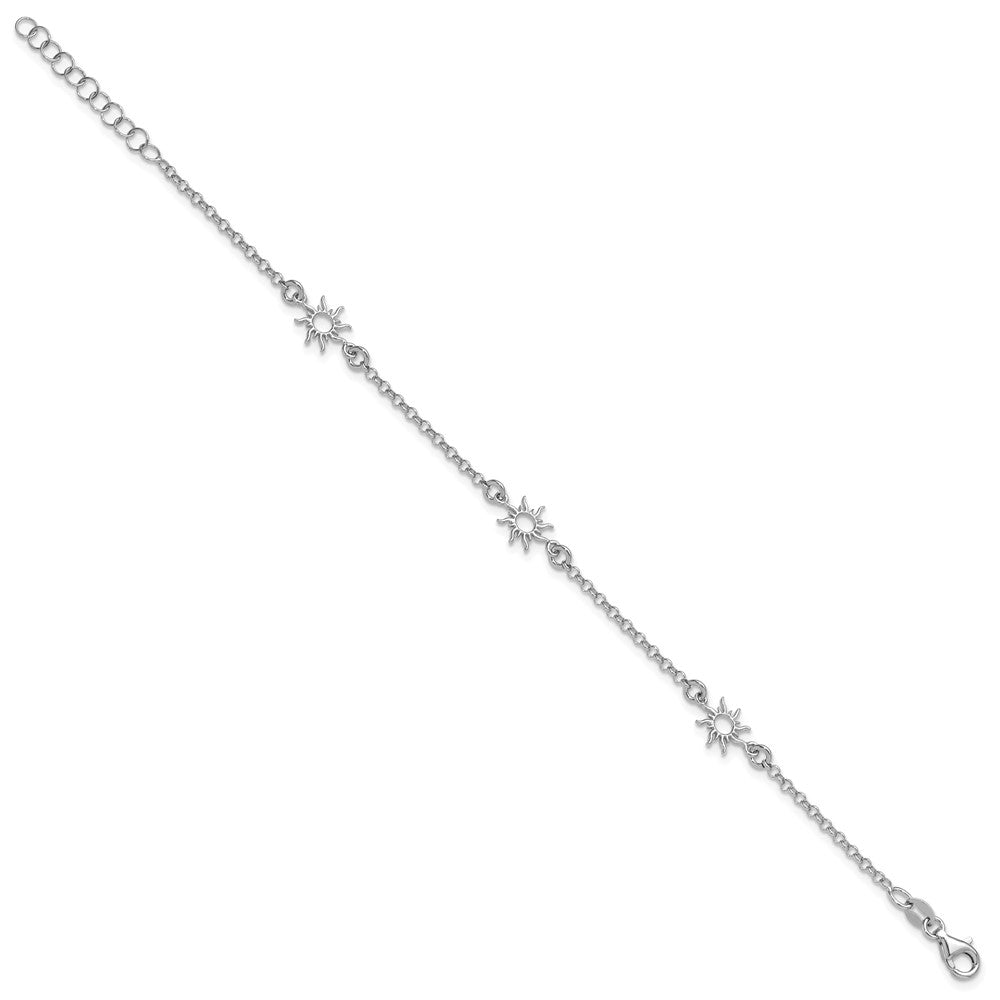 Sterling Silver Rh-plated Polished Suns with 1in ext. Bracelet