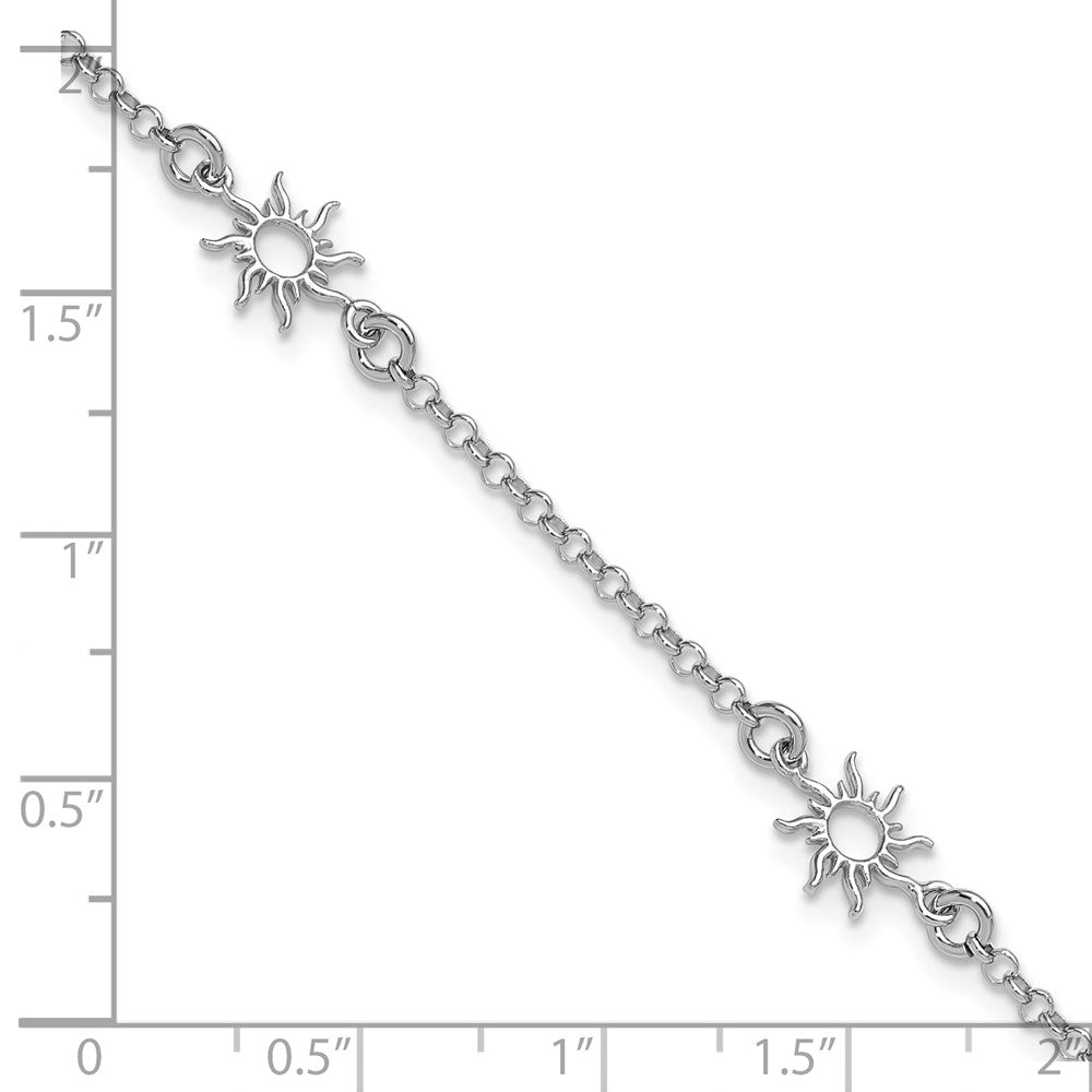 Sterling Silver Rh-plated Polished Suns with 1in ext. Bracelet