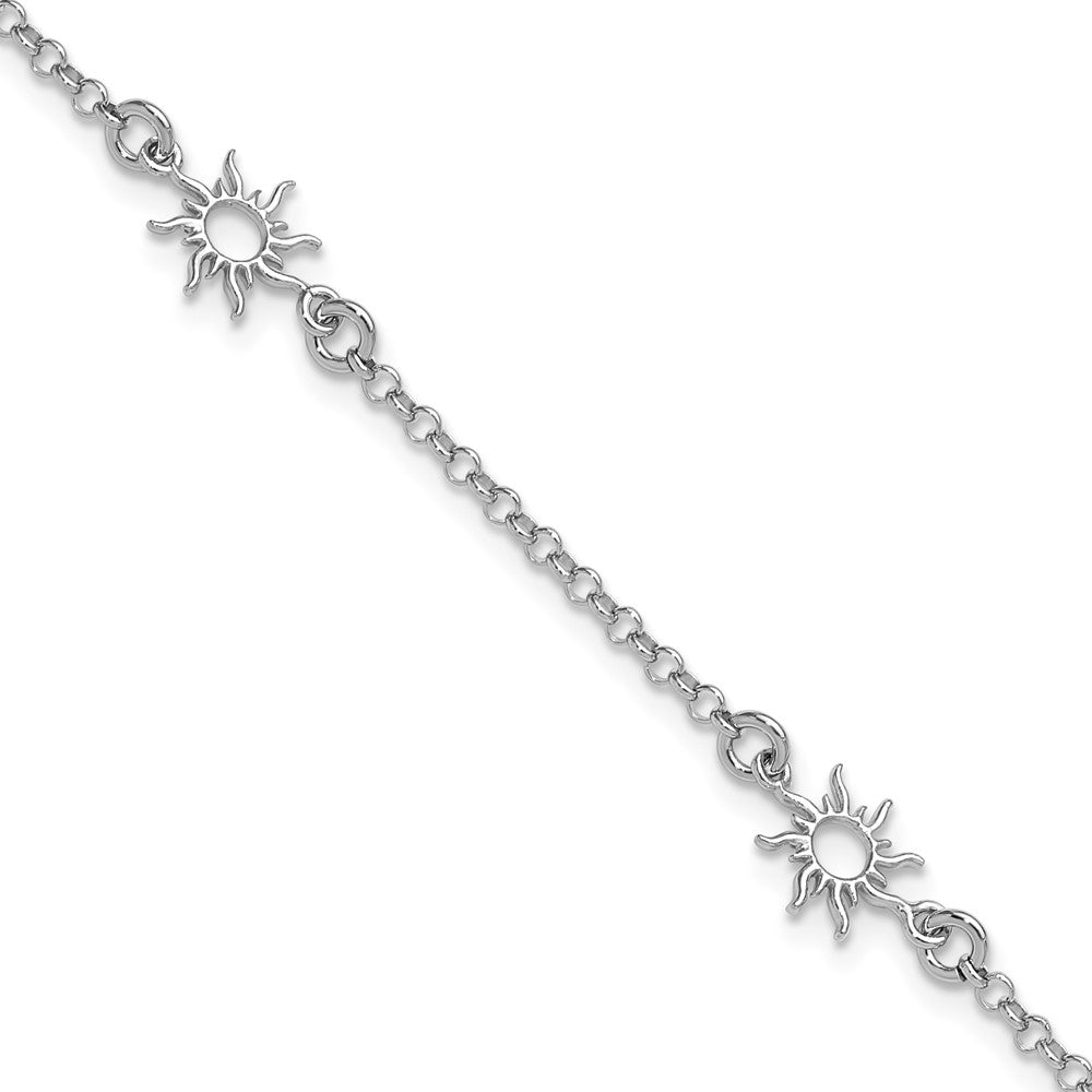 Sterling Silver Rh-plated Polished Suns with 1in ext. Bracelet