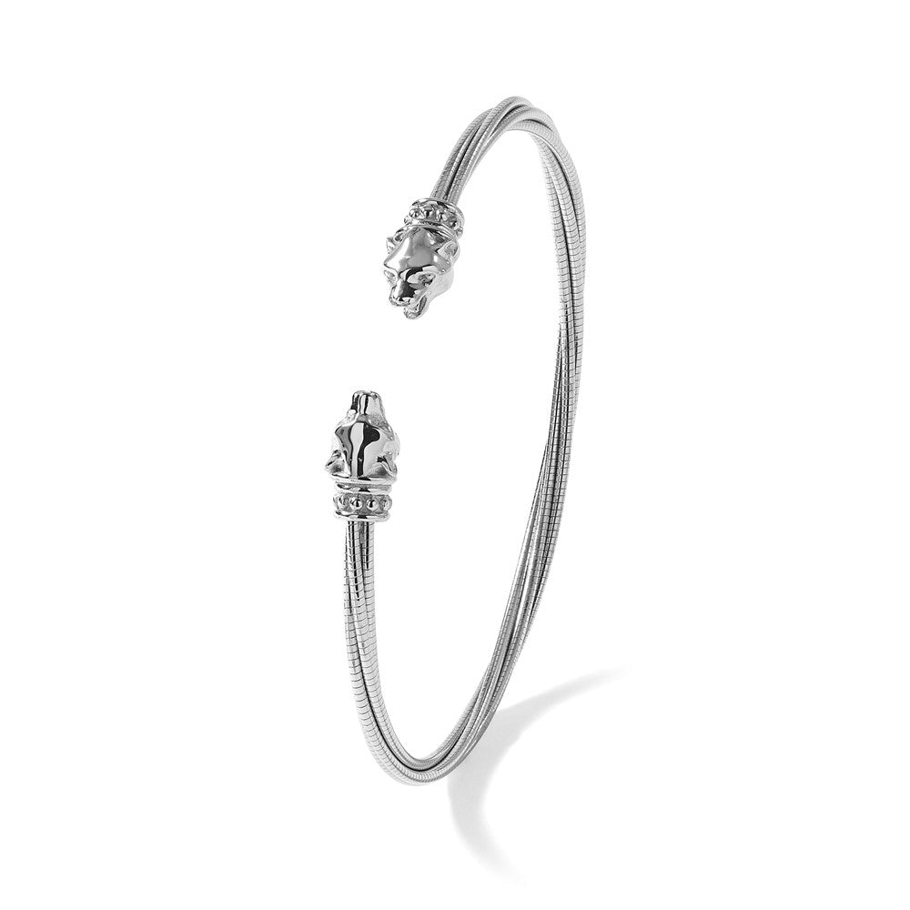 Sterling Silver Rhodium-plated Polished Leopard Head Cuff Bangle