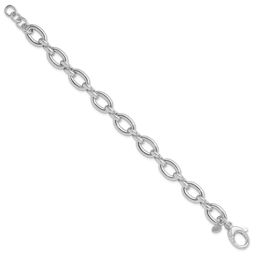 Sterling Silver RH-plt Polished Fancy Link with .25in ext. Bracelet