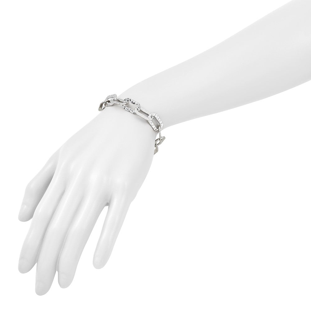 Sterling Silver Rh-pl Polished/Hammered Fancy with 1in ext. Bracelet