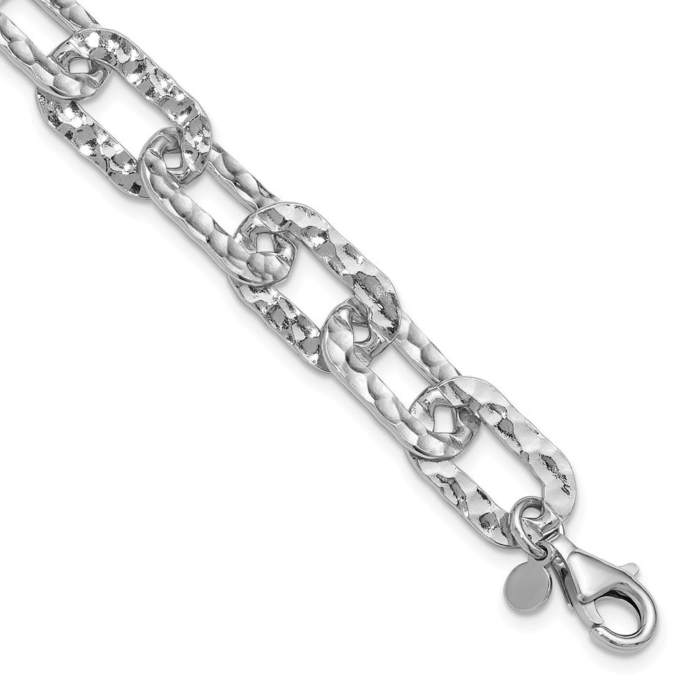 Sterling Silver Rh-pl Polished/Hammered Fancy with 1in ext. Bracelet