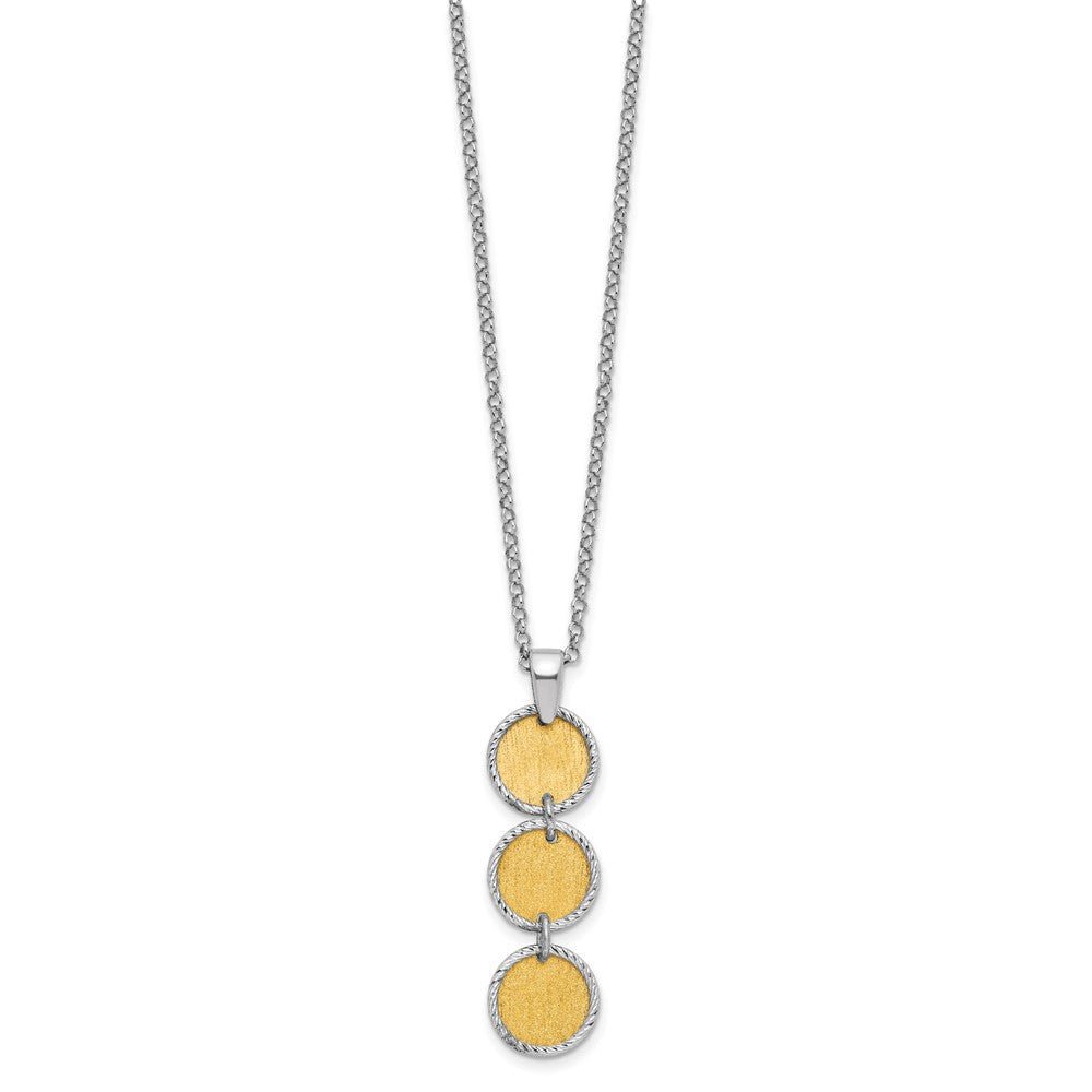 SS Rh/Gold-plated Polished/Brushed Circles with 2in ext. Necklace