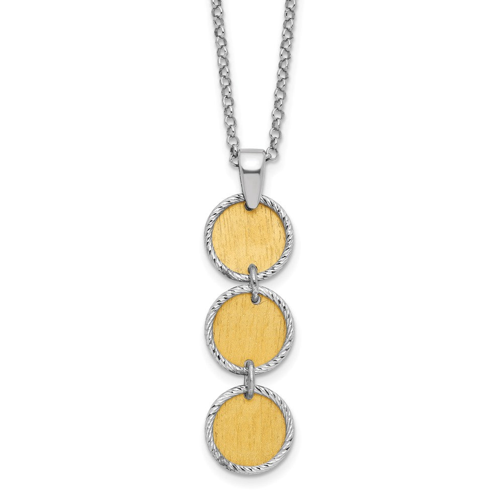 SS Rh/Gold-plated Polished/Brushed Circles with 2in ext. Necklace