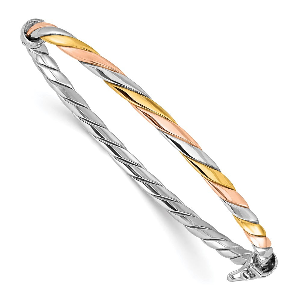 Sterling Silver Rh-plated with Gold and Rose-tone Hinged Bangle