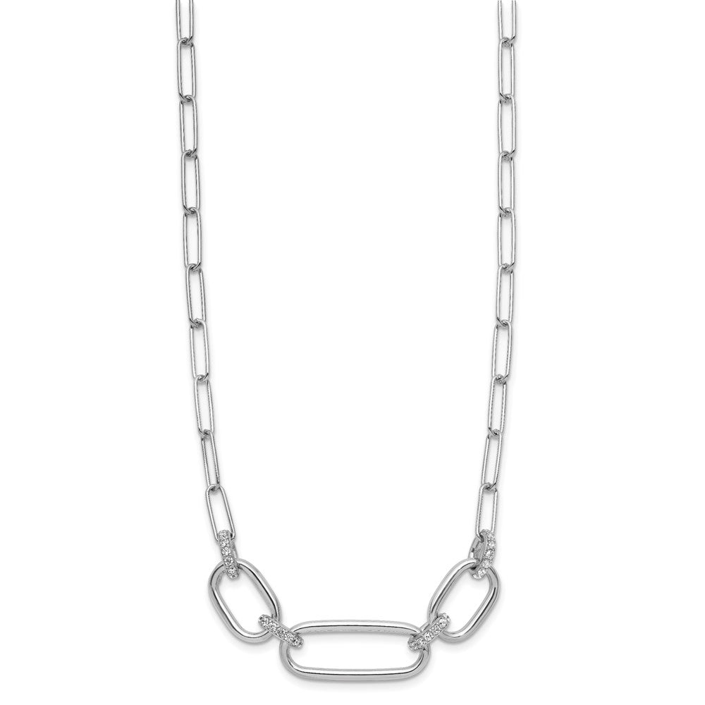 Sterling Silver Rh-plated Polished CZ with 2in ext. Necklace