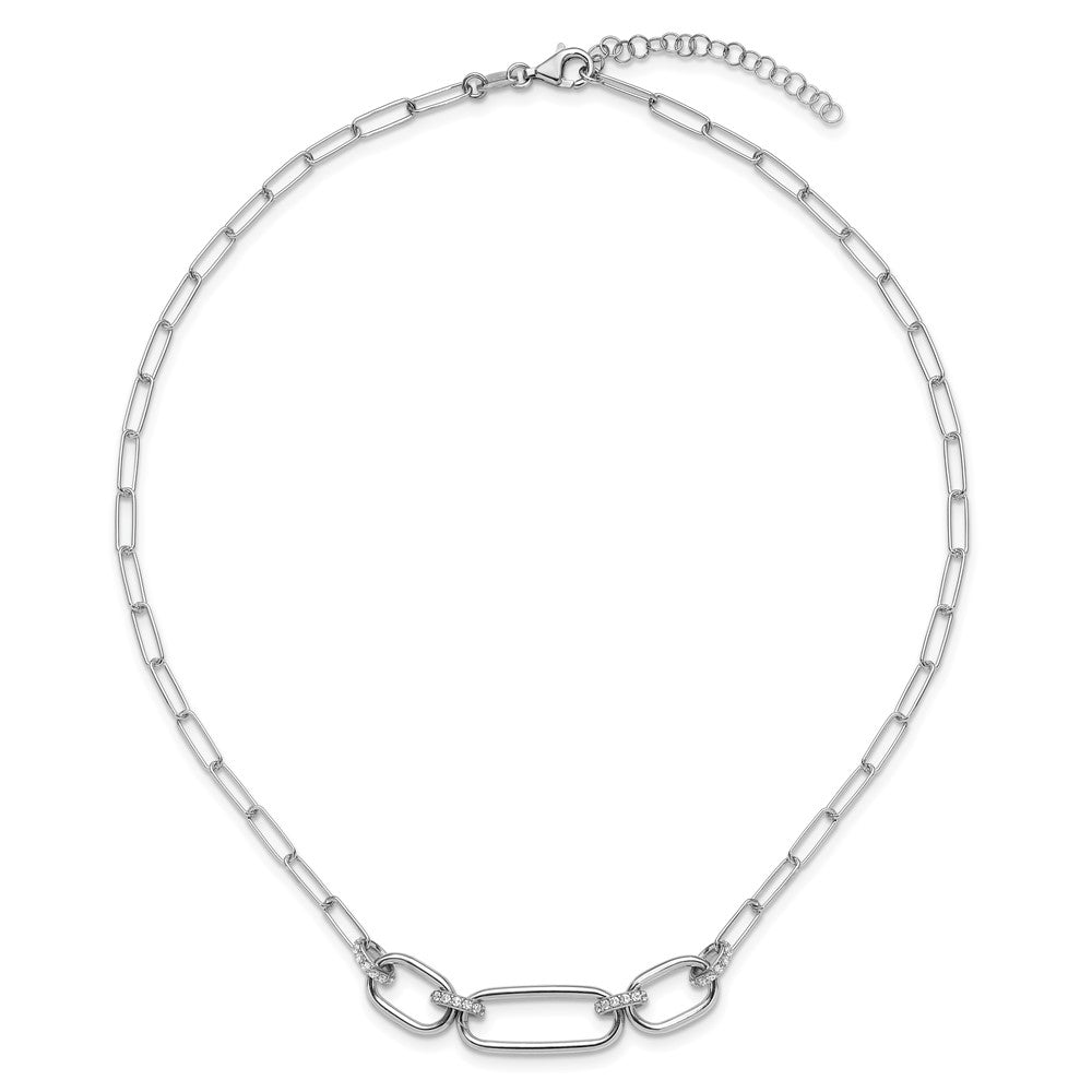Sterling Silver Rh-plated Polished CZ with 2in ext. Necklace