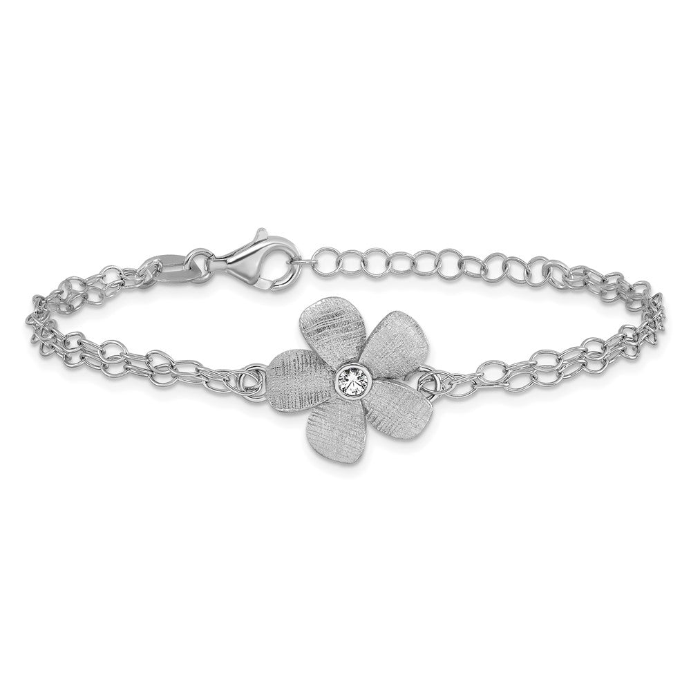 SS RH-plat Radiant Essence Pol/Scratch CZ with 1in ext. Bracelet