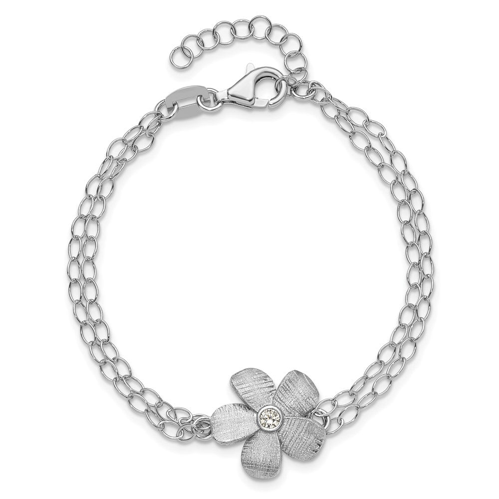 SS RH-plat Radiant Essence Pol/Scratch CZ with 1in ext. Bracelet