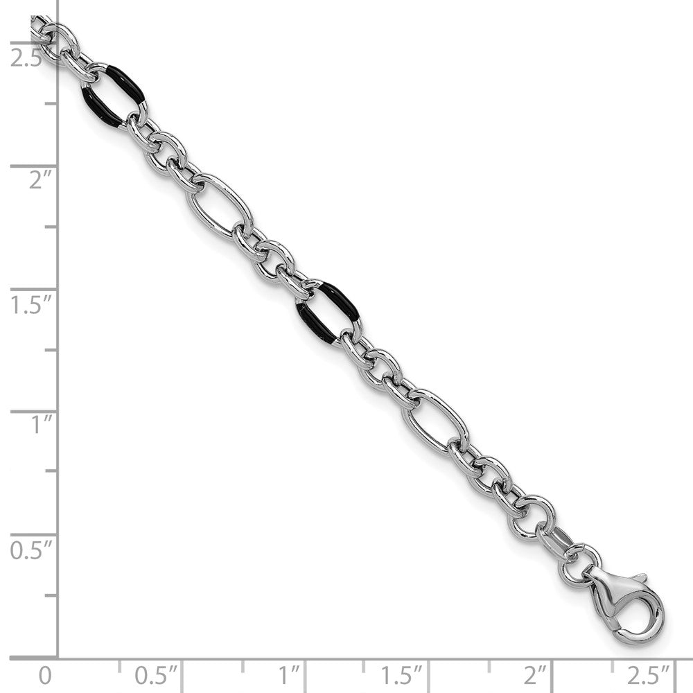 Sterling Silver Rhodium-plt with Enamel Link with 1in ext. Bracelet