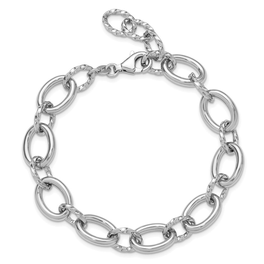 Sterling Silver Rhodium-plated Fancy Link with 1in ext. Bracelet