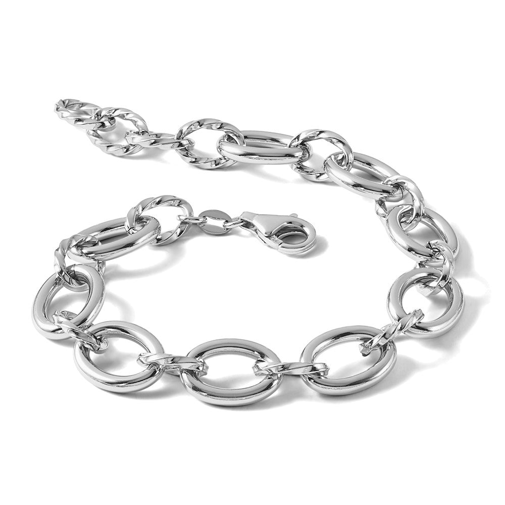 Sterling Silver Rhodium-plated Fancy Link with 1in ext. Bracelet