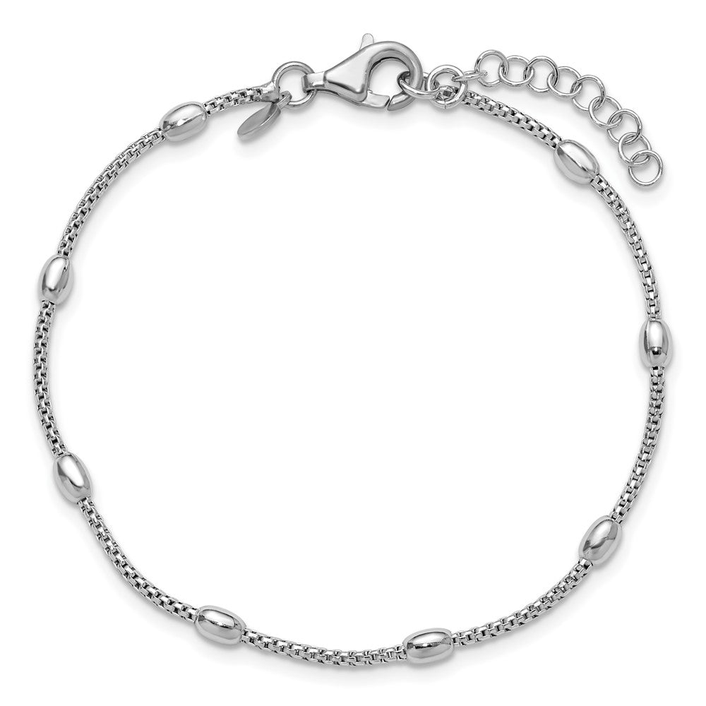 Sterling Silver Rhodium-plated Fancy Bead with 1in ext. Bracelet