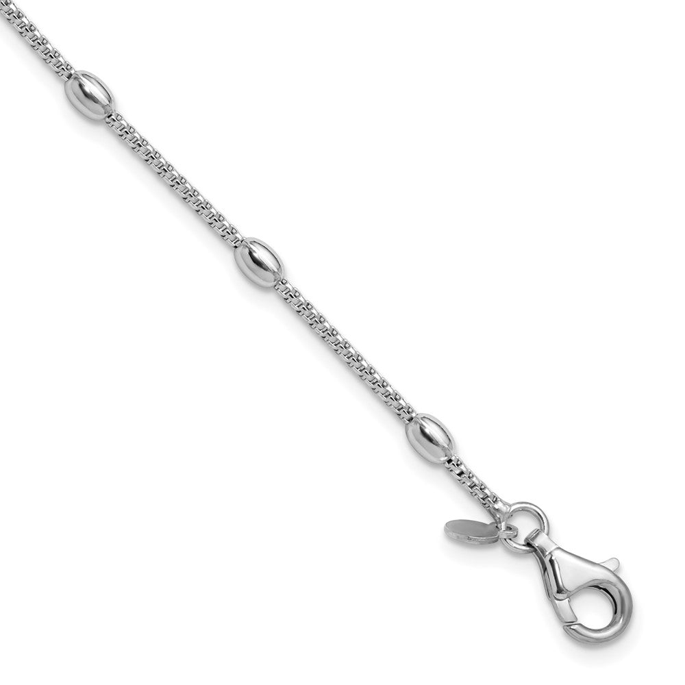 Sterling Silver Rhodium-plated Fancy Bead with 1in ext. Bracelet