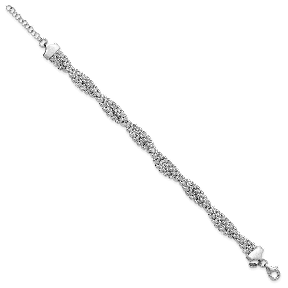 SS Rhodium-plated Polish/Texture Braided with 1in ext. Bracelet