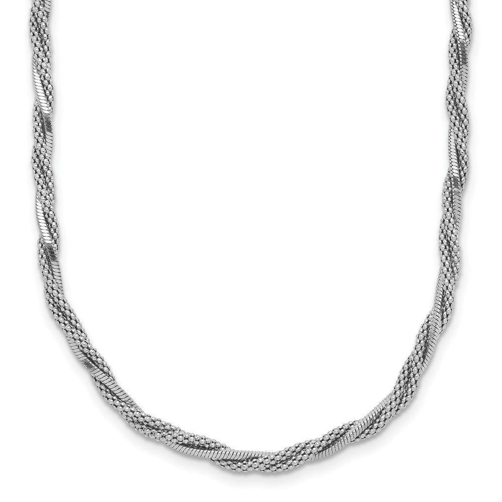 SS Rhodium-plated Polish/Texture Braided with 1.5in ext. Necklace