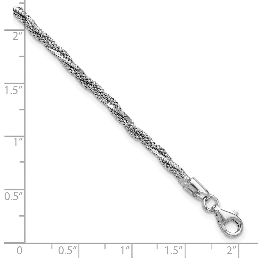 SS Rhodium-plated Polish/Texture Braided with .75in ext. Bracelet