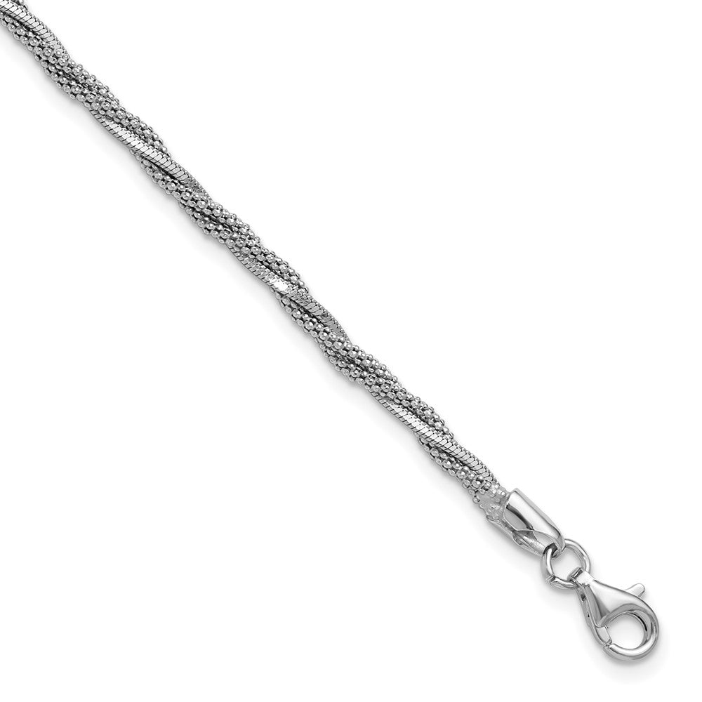 SS Rhodium-plated Polish/Texture Braided with .75in ext. Bracelet