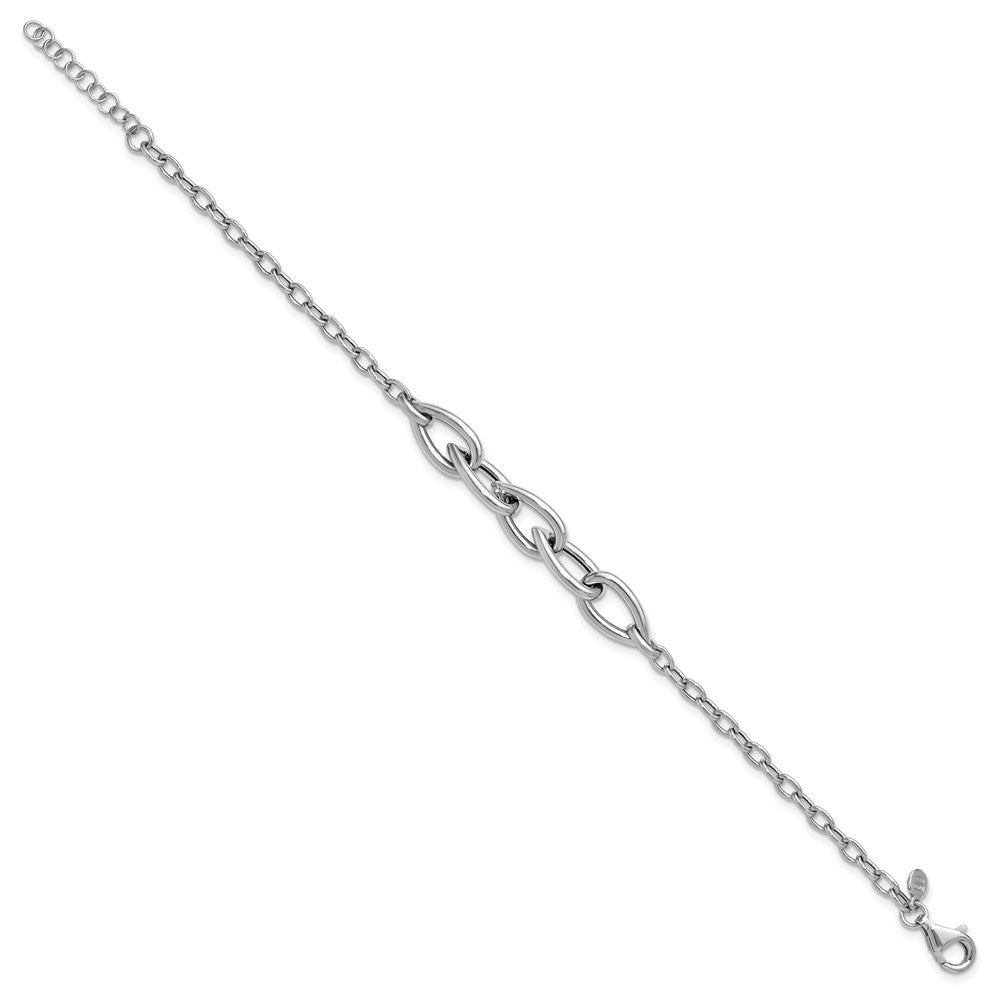Sterling Silver RH-plate Polish Fancy Link with 1in ext. Bracelet