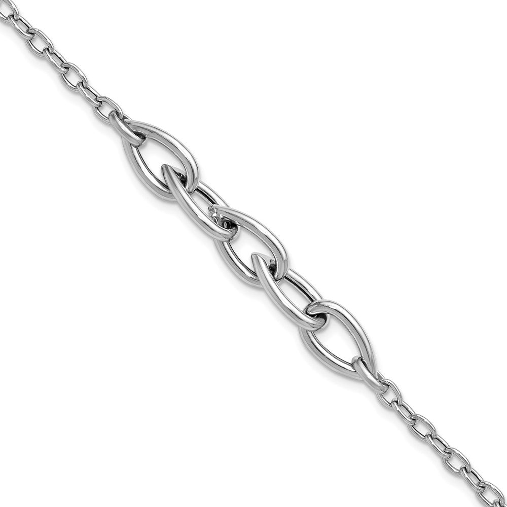 Sterling Silver RH-plate Polish Fancy Link with 1in ext. Bracelet
