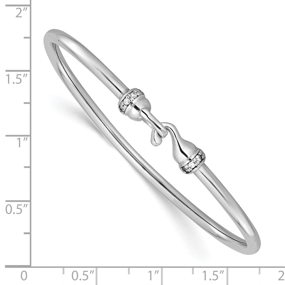 Sterling Silver Rhodium-plated Polished CZ Flexible Bangle