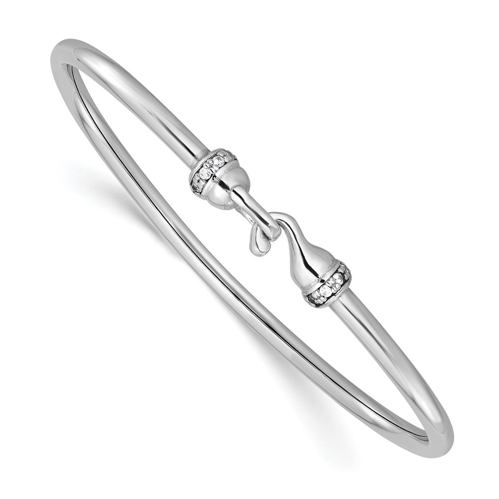 Sterling Silver Rhodium-plated Polished CZ Flexible Bangle