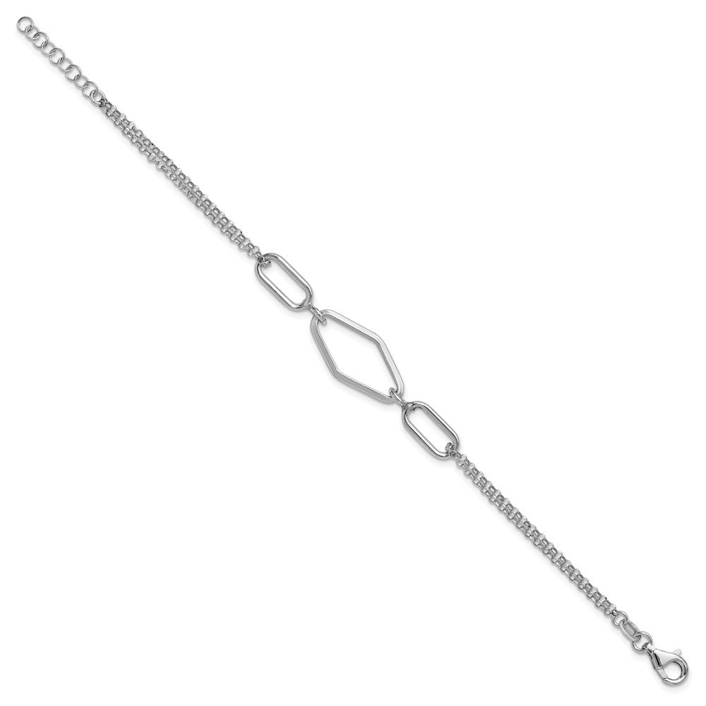 SS RH-plat Polish/Dia-cut Fancy 2-strand with .75in ext. Bracelet