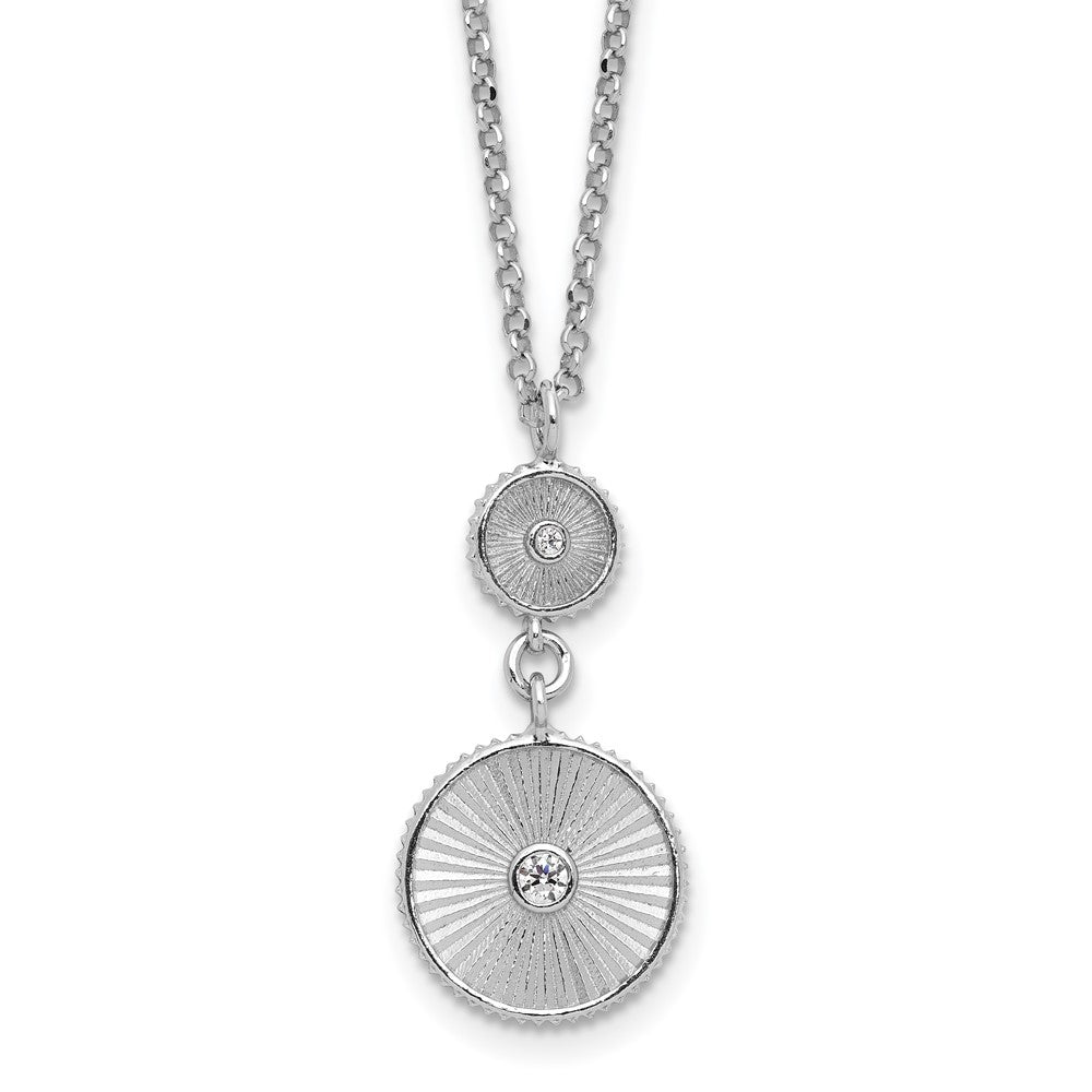 SS Rhodium-plated CZ Polish/Grooved Circle with 2in ext. Necklace
