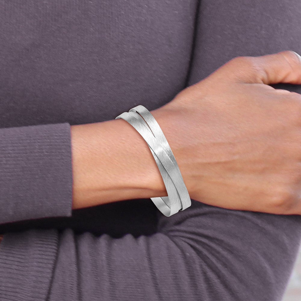 Sterling Silver RH-plate Scratch Finish with Safety Clasp Bangle