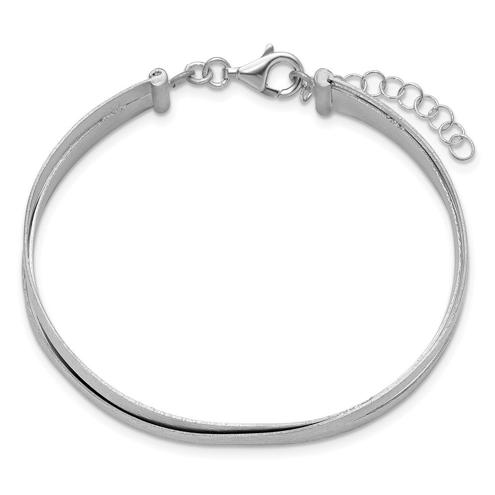 Sterling Silver RH-plate Scratch Finish with Safety Clasp Bangle