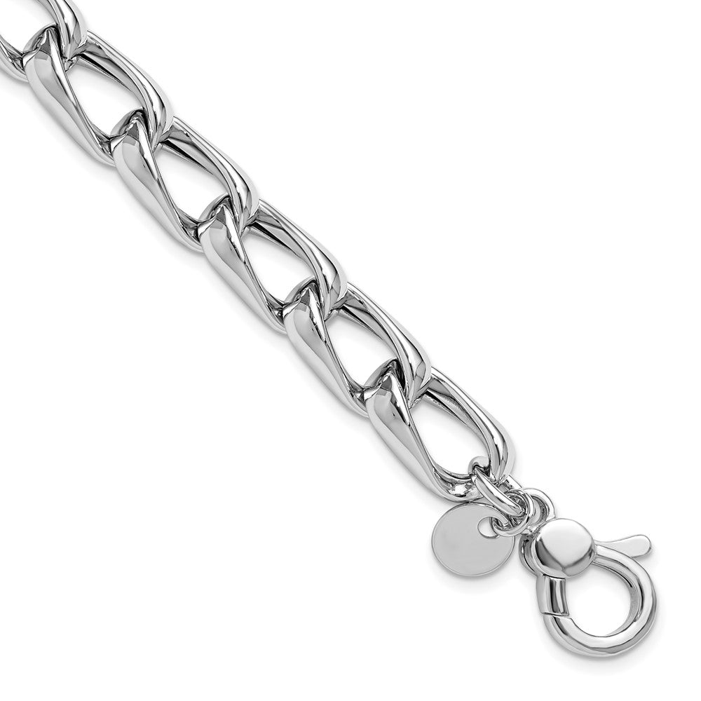 SS Rhodium-plated Polished Fancy Link with .5in ext. Bracelet